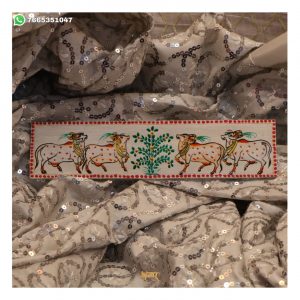 Hand-Painted White Cow Mora Pati