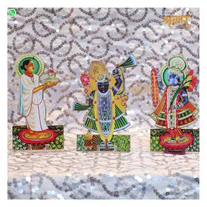 Wooden Cutout Shreeji Bawa | Yamuna Ji & Mahaprabhu Ji Set